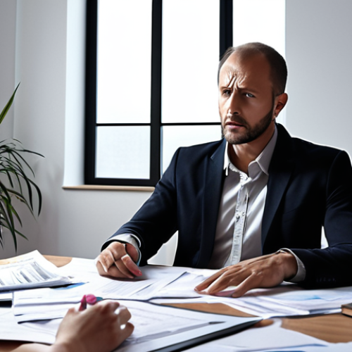 Home 4 ** Business startup scene. Person looking stressed/confused surrounded by paperwork, contrasted with a calm, confident consultant figure offering a plan. Emphasis on the value of guidance.
**