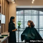 미용실 펌 비용 - A professional beauty salon interior located in a busy urban center in Bangladesh, featuring modern ...