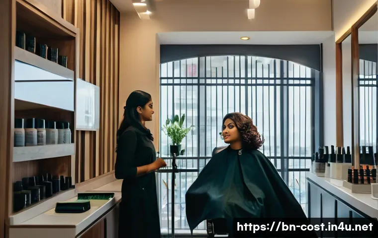 미용실 펌 비용 - A professional beauty salon interior located in a busy urban center in Bangladesh, featuring modern ...
