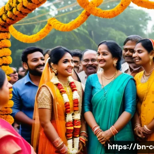 웨딩 촬영 비용 - A professional Bengali wedding photographer capturing candid moments at a vibrant outdoor wedding ve...