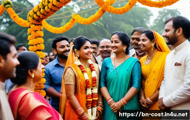 웨딩 촬영 비용 - A professional Bengali wedding photographer capturing candid moments at a vibrant outdoor wedding ve...