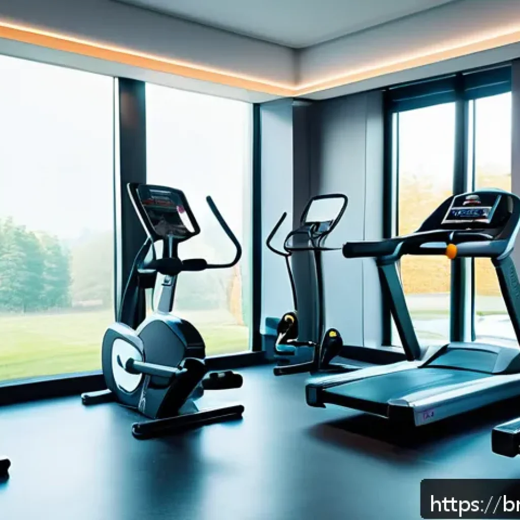 헬스장 회원권 - A modern fitness club interior showcasing a spotless, well-maintained environment with gleaming floo...